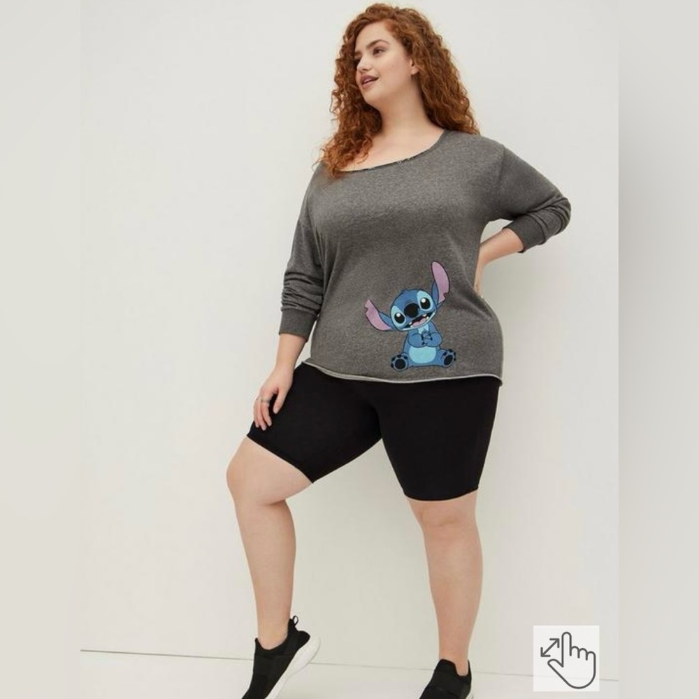 Disney Lilo & Stitch Off Shoulder Sweatshirt - Cotton-Blend Grey